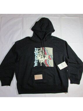 Wrangler Women's XL Long Sleeve Bull Rider Graphic Hooded Pullover Sweatshirt Bl